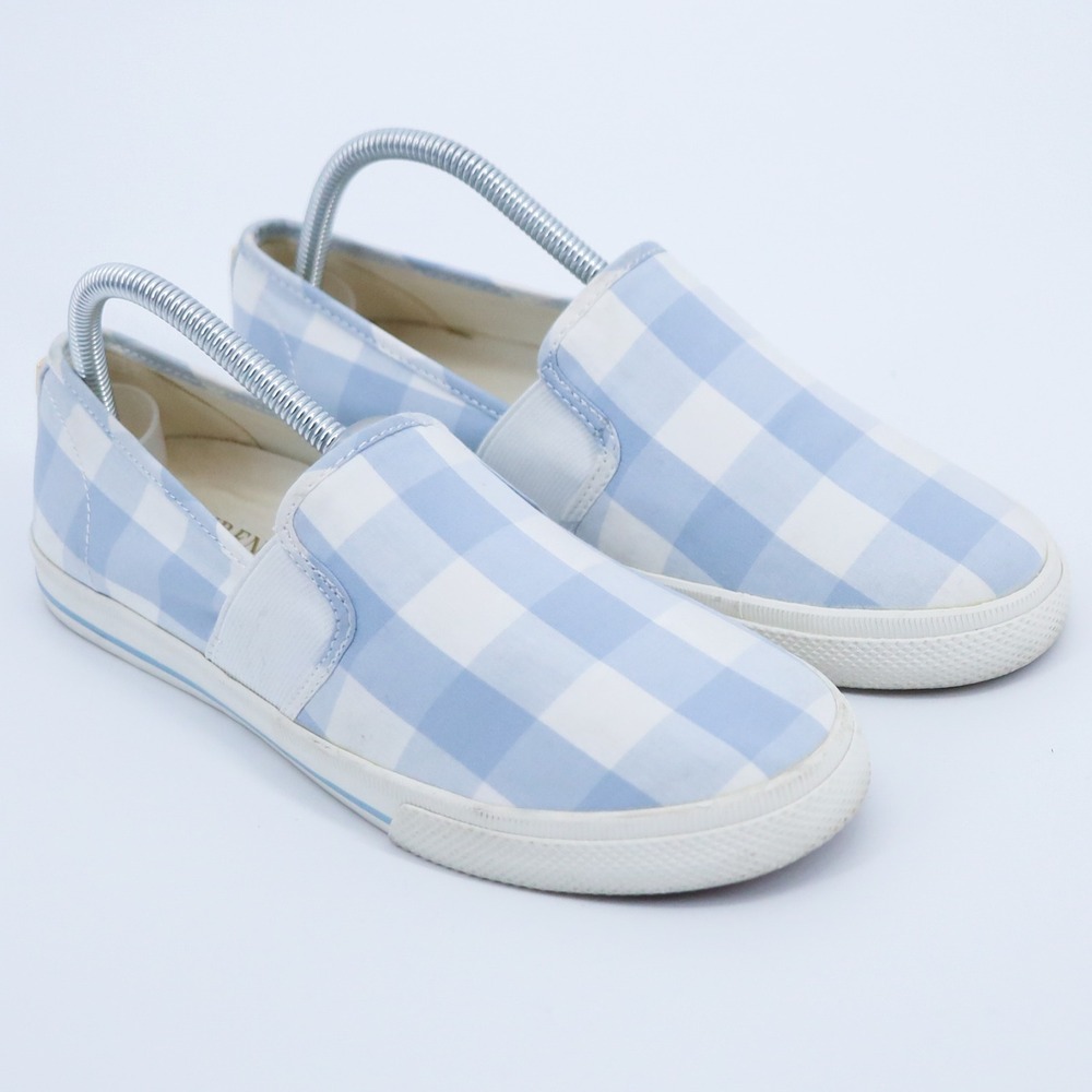 Lauren Ralph Lauren Jinny Sneakers Women 9B Blue Gingham Slip On Plaid Shoe